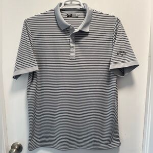 Callaway Striped Collared Short Sleeve Black Grey Golf Polo Mens Size Medium